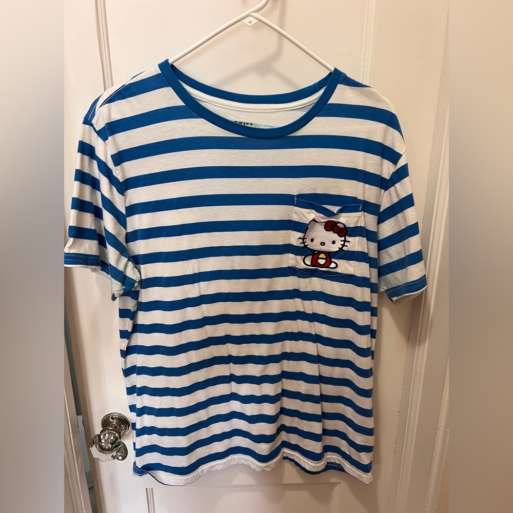 Blue and white striped men’s hello Kitty T-shirt